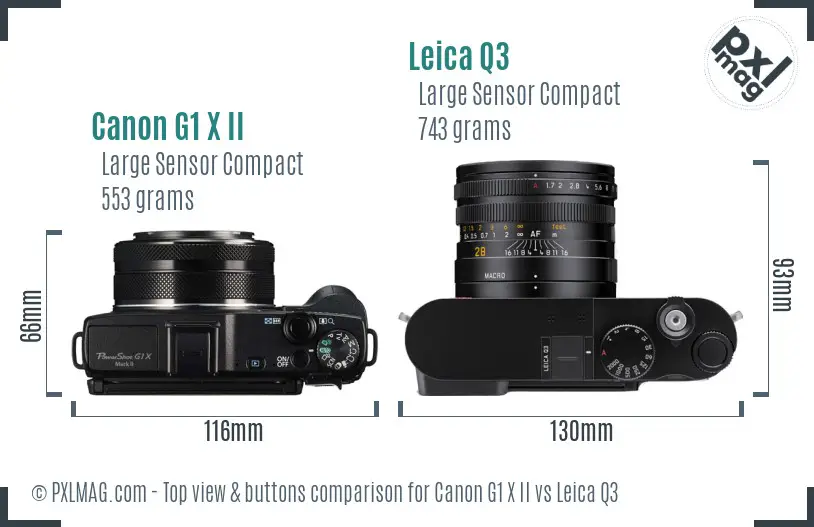 Canon G1 X II vs Leica Q3 top view buttons comparison