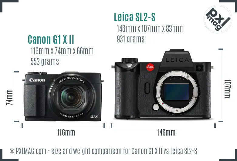 Canon G1 X II vs Leica SL2-S size comparison