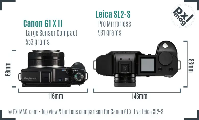 Canon G1 X II vs Leica SL2-S top view buttons comparison