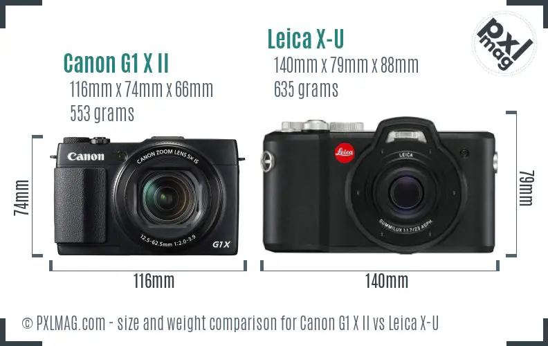 Canon G1 X II vs Leica X-U size comparison