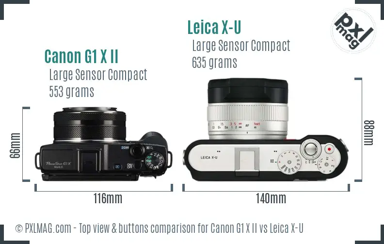 Canon G1 X II vs Leica X-U top view buttons comparison