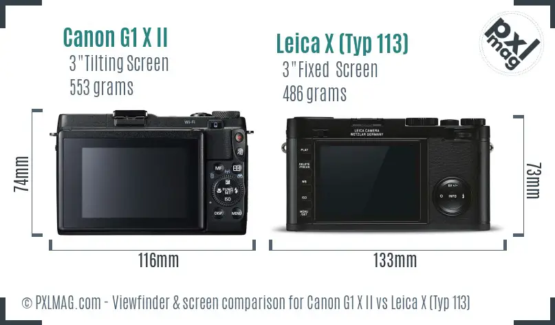 Canon G1 X II vs Leica X (Typ 113) Screen and Viewfinder comparison