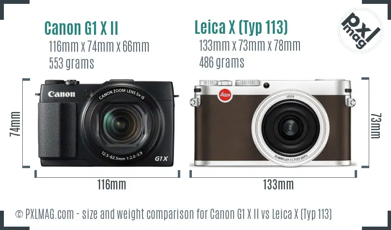 Canon G1 X II vs Leica X (Typ 113) size comparison