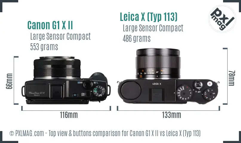 Canon G1 X II vs Leica X (Typ 113) top view buttons comparison