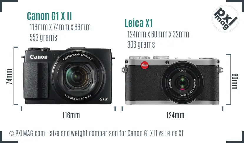 Canon G1 X II vs Leica X1 size comparison