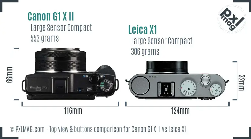 Canon G1 X II vs Leica X1 top view buttons comparison