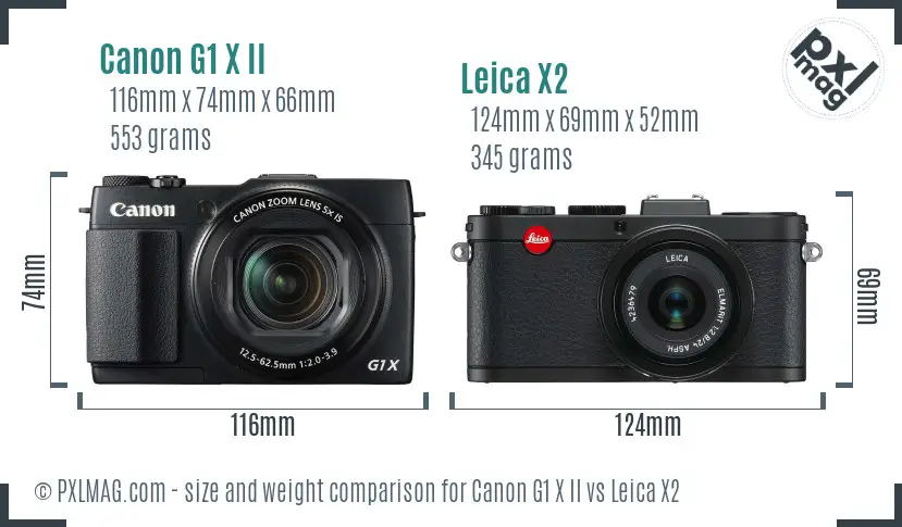 Canon G1 X II vs Leica X2 size comparison