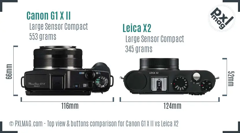 Canon G1 X II vs Leica X2 top view buttons comparison