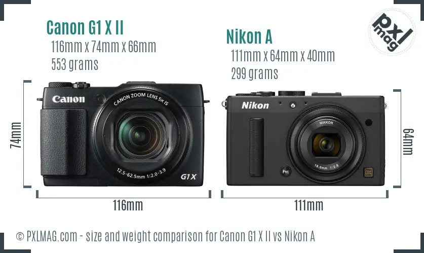 Canon G1 X II vs Nikon A size comparison