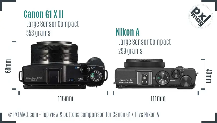 Canon G1 X II vs Nikon A top view buttons comparison