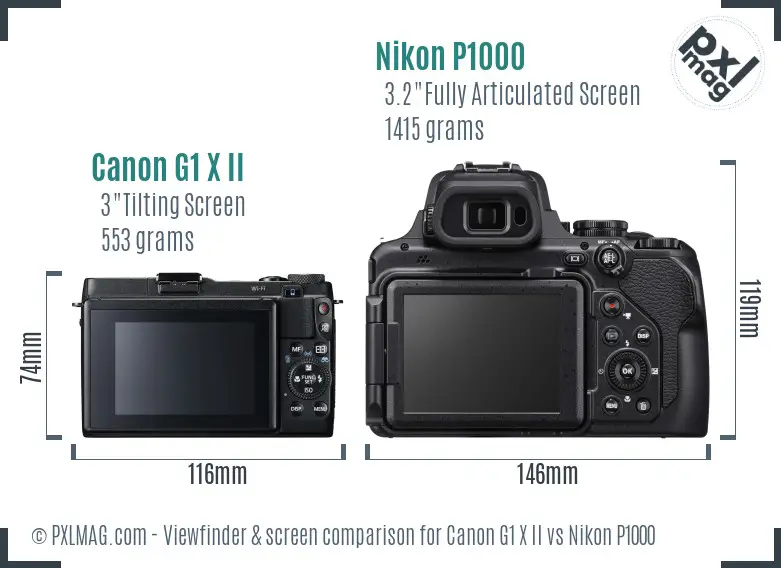 Canon G1 X II vs Nikon P1000 Screen and Viewfinder comparison