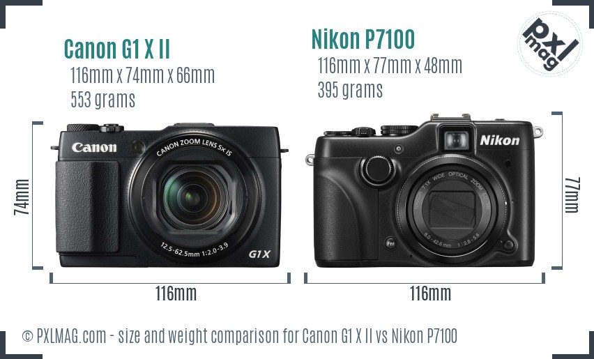 Canon G1 X II vs Nikon P7100 size comparison