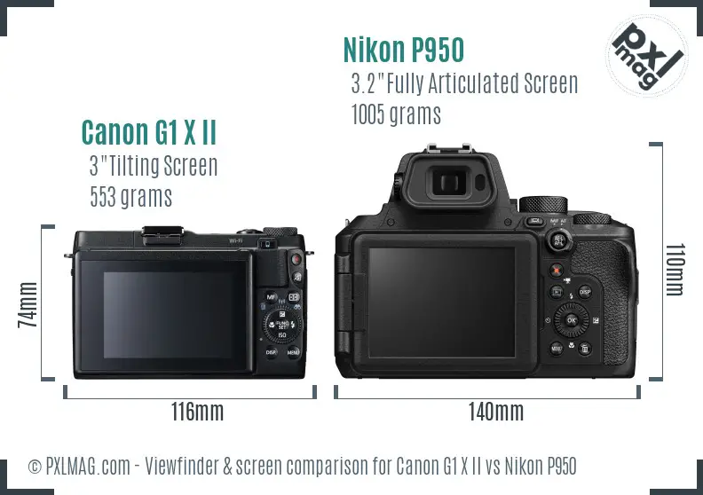 Canon G1 X II vs Nikon P950 Screen and Viewfinder comparison