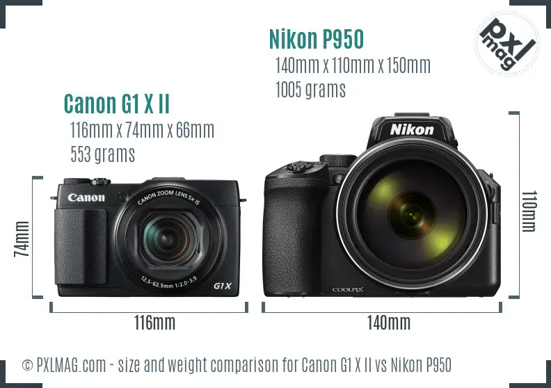 Canon G1 X II vs Nikon P950 size comparison