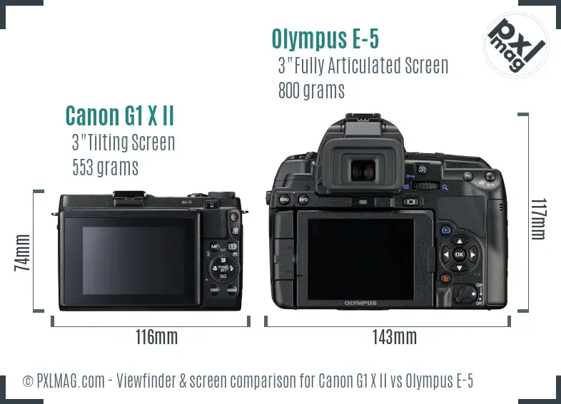 Canon G1 X II vs Olympus E-5 Screen and Viewfinder comparison