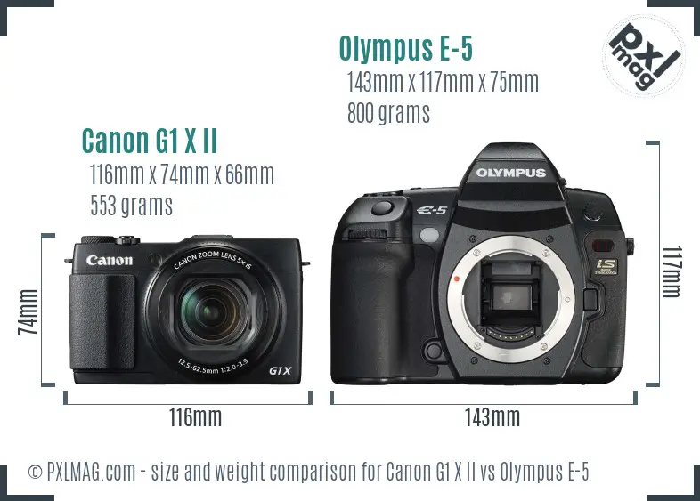 Canon G1 X II vs Olympus E-5 size comparison