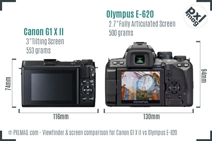 Canon G1 X II vs Olympus E-620 Screen and Viewfinder comparison