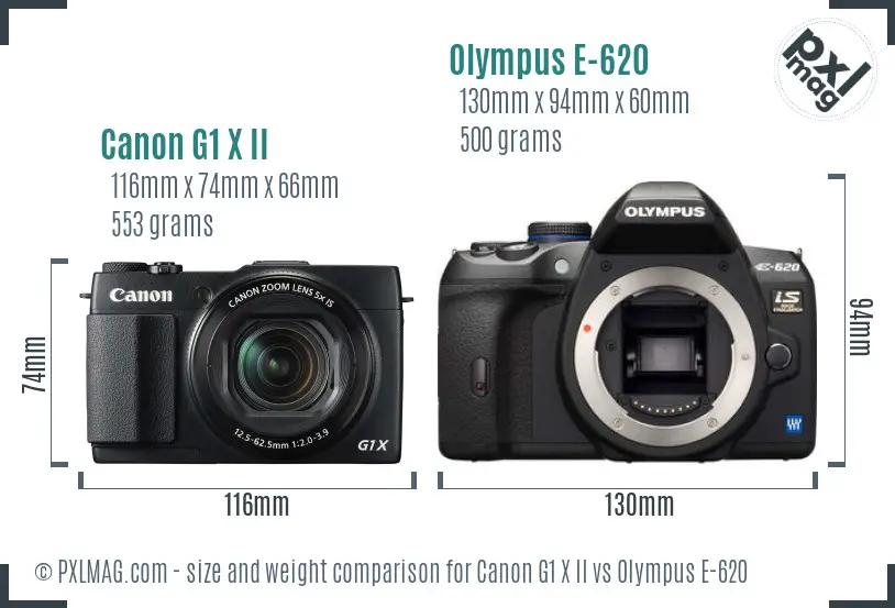 Canon G1 X II vs Olympus E-620 size comparison