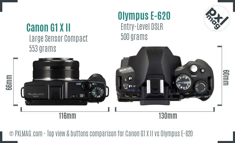 Canon G1 X II vs Olympus E-620 top view buttons comparison