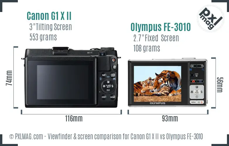 Canon G1 X II vs Olympus FE-3010 Screen and Viewfinder comparison