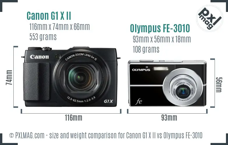 Canon G1 X II vs Olympus FE-3010 size comparison
