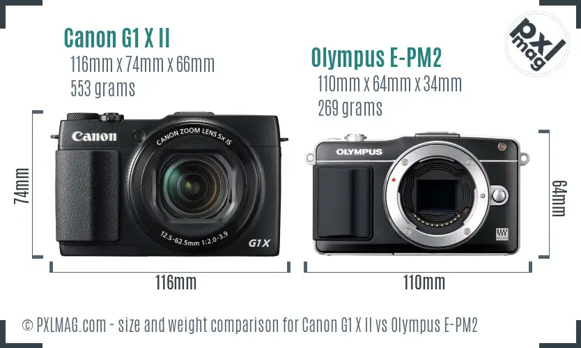 Canon G1 X II vs Olympus E-PM2 size comparison