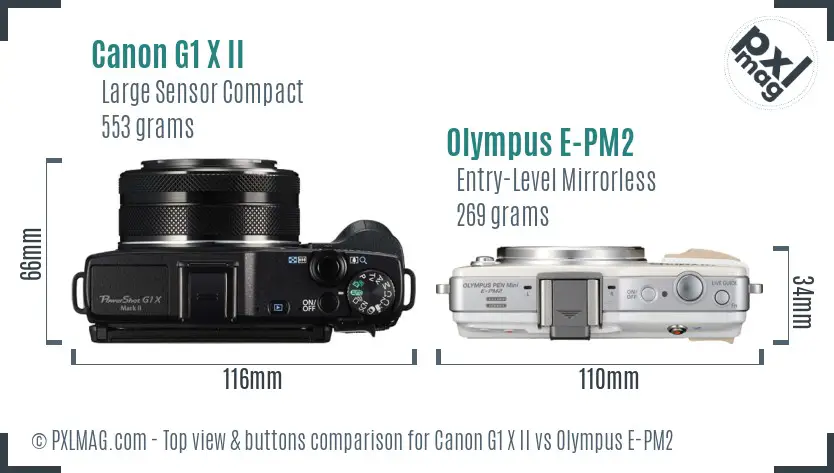 Canon G1 X II vs Olympus E-PM2 top view buttons comparison