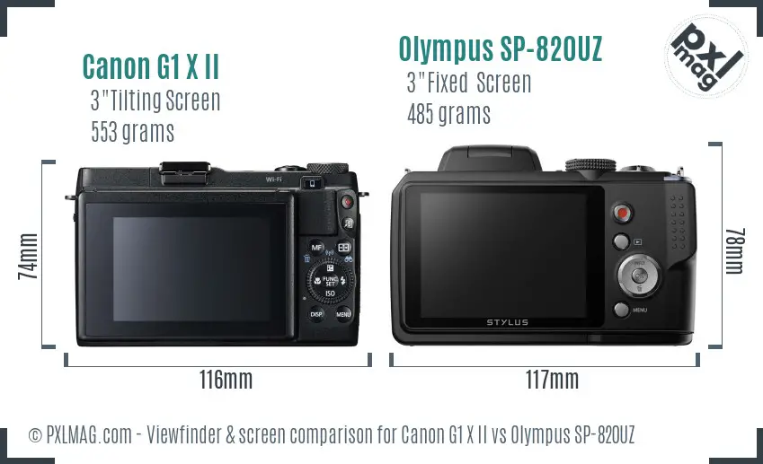 Canon G1 X II vs Olympus SP-820UZ Screen and Viewfinder comparison