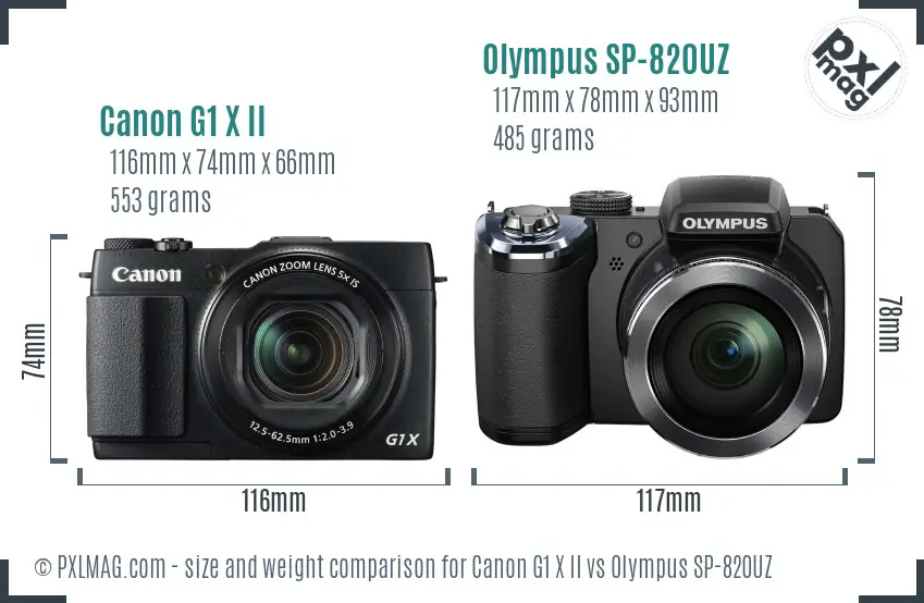 Canon G1 X II vs Olympus SP-820UZ size comparison