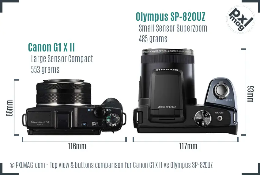 Canon G1 X II vs Olympus SP-820UZ top view buttons comparison