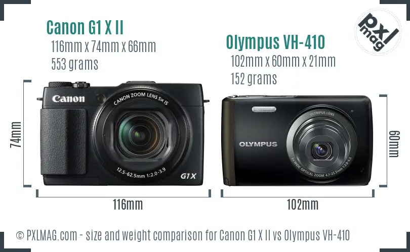 Canon G1 X II vs Olympus VH-410 size comparison
