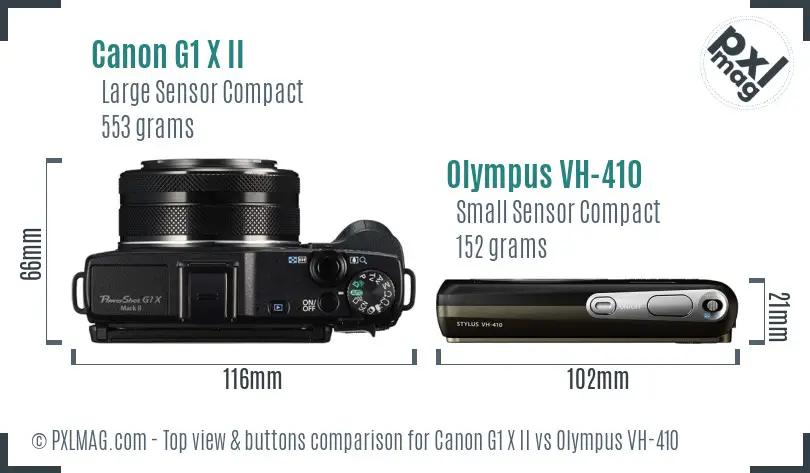 Canon G1 X II vs Olympus VH-410 top view buttons comparison