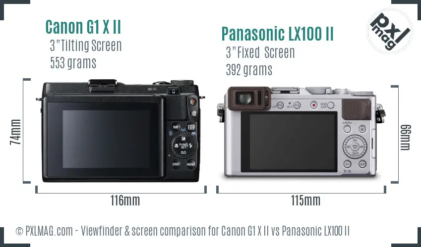 Canon G1 X II vs Panasonic LX100 II Screen and Viewfinder comparison