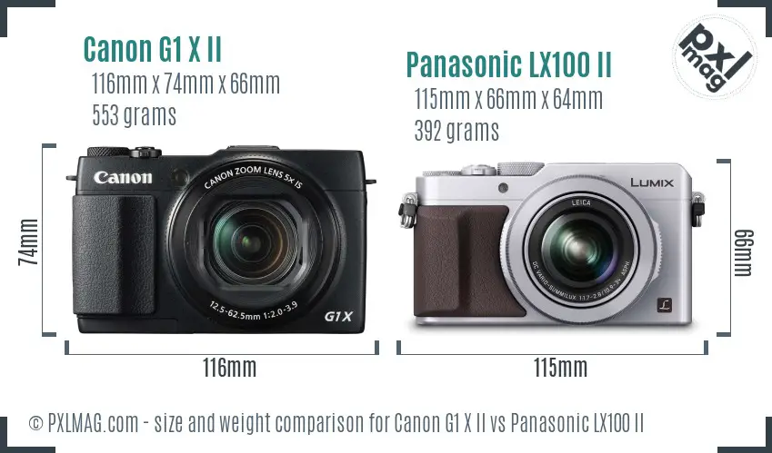 Canon G1 X II vs Panasonic LX100 II size comparison