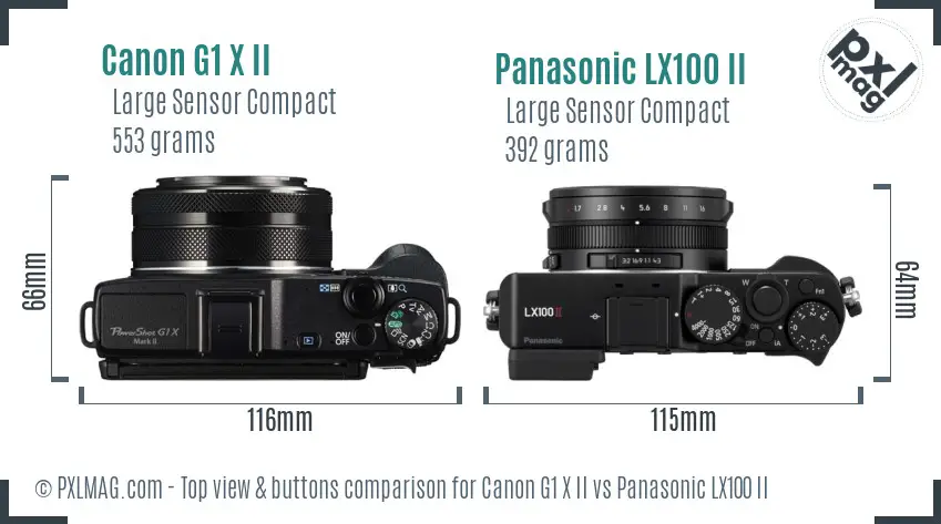 Canon G1 X II vs Panasonic LX100 II top view buttons comparison