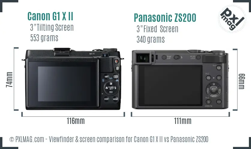 Canon G1 X II vs Panasonic ZS200 Screen and Viewfinder comparison