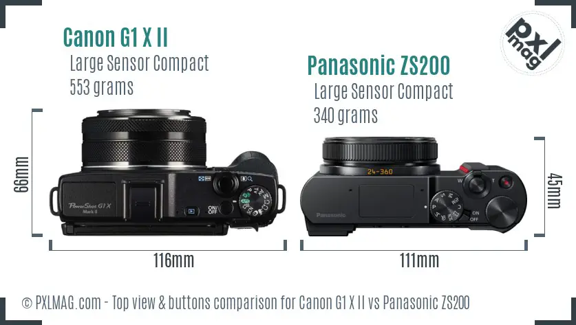 Canon G1 X II vs Panasonic ZS200 top view buttons comparison