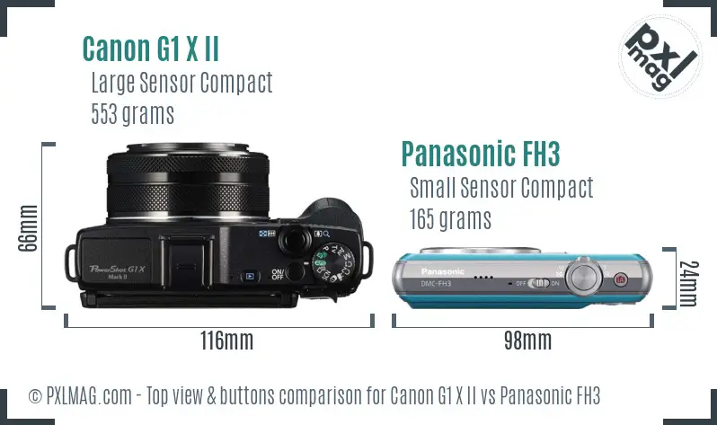 Canon G1 X II vs Panasonic FH3 top view buttons comparison