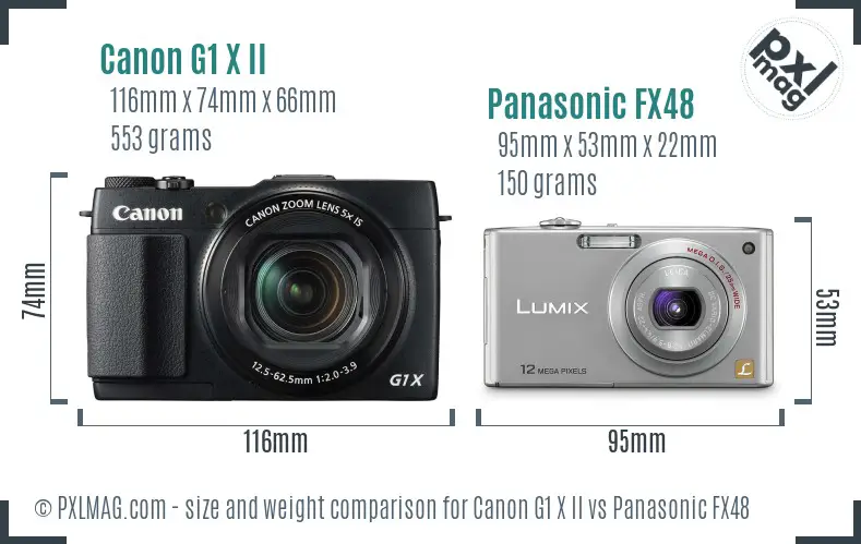 Canon G1 X II vs Panasonic FX48 size comparison