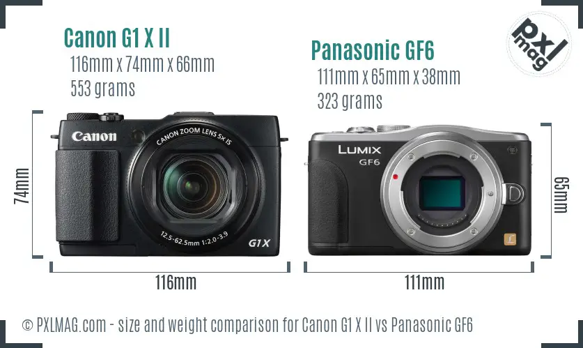 Canon G1 X II vs Panasonic GF6 size comparison