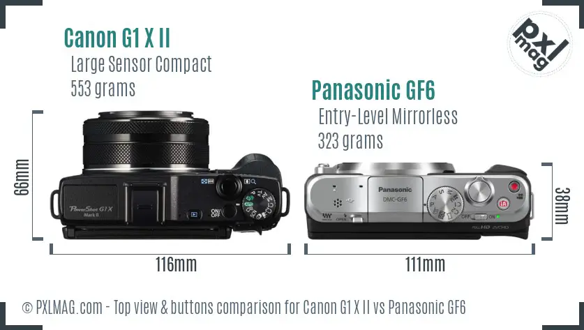 Canon G1 X II vs Panasonic GF6 top view buttons comparison