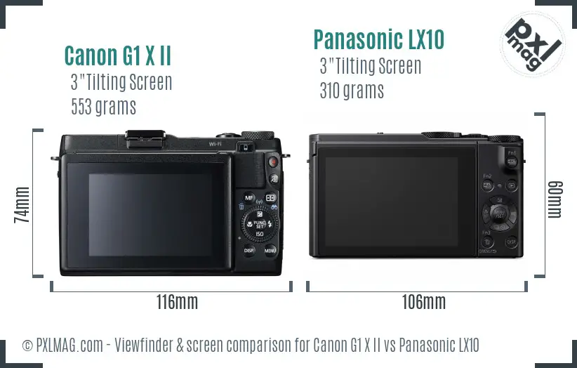 Canon G1 X II vs Panasonic LX10 Screen and Viewfinder comparison