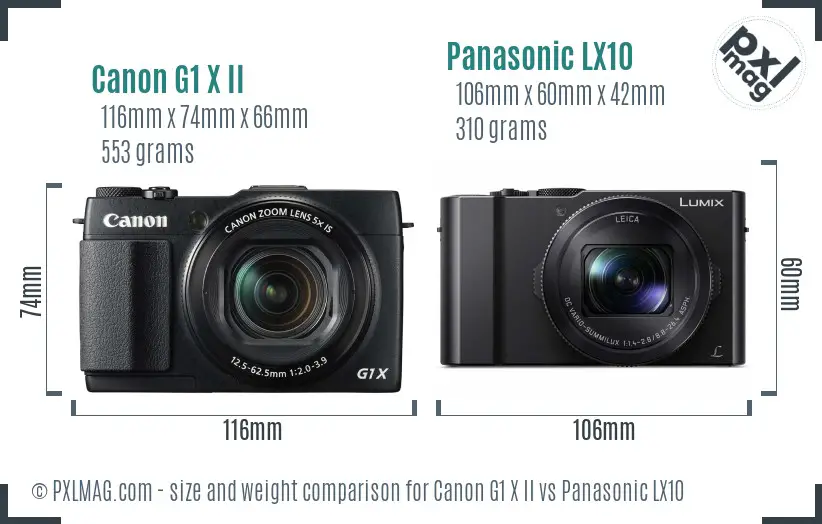 Canon G1 X II vs Panasonic LX10 size comparison