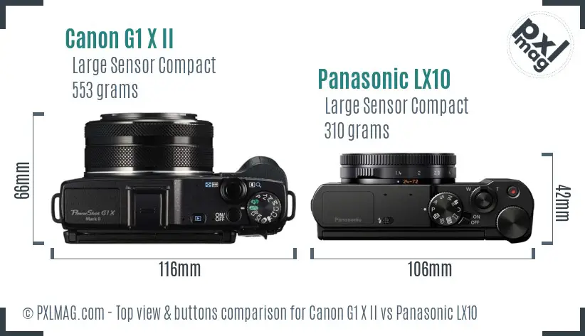 Canon G1 X II vs Panasonic LX10 top view buttons comparison