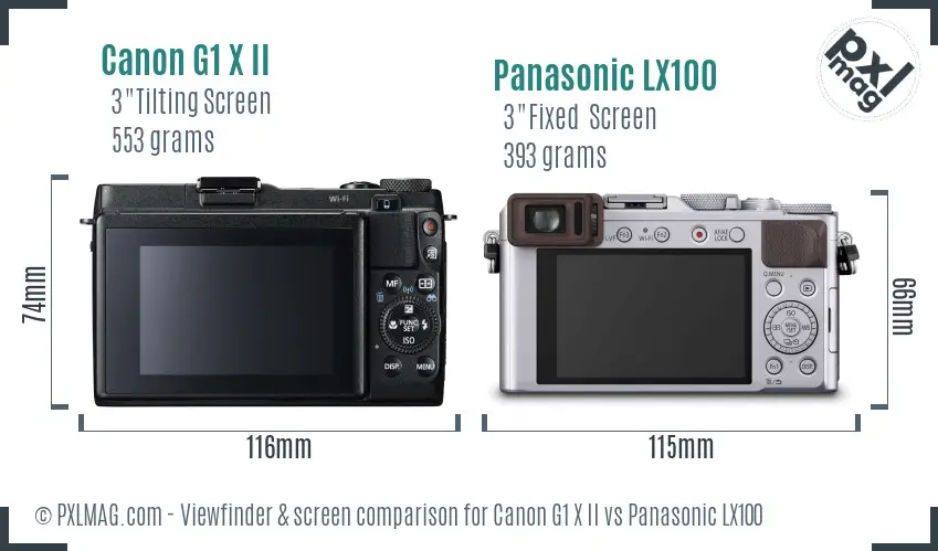Canon G1 X II vs Panasonic LX100 Screen and Viewfinder comparison