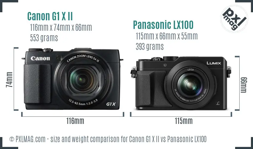 Canon G1 X II vs Panasonic LX100 size comparison