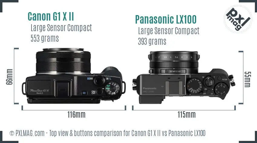 Canon G1 X II vs Panasonic LX100 top view buttons comparison