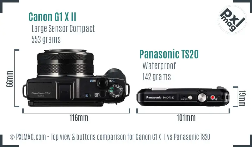 Canon G1 X II vs Panasonic TS20 top view buttons comparison