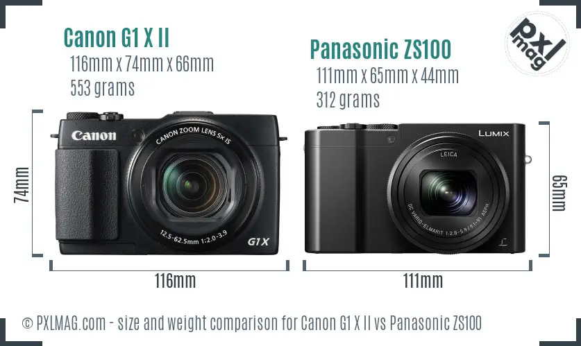 Canon G1 X II vs Panasonic ZS100 size comparison