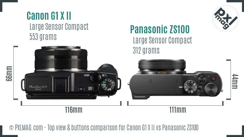 Canon G1 X II vs Panasonic ZS100 top view buttons comparison
